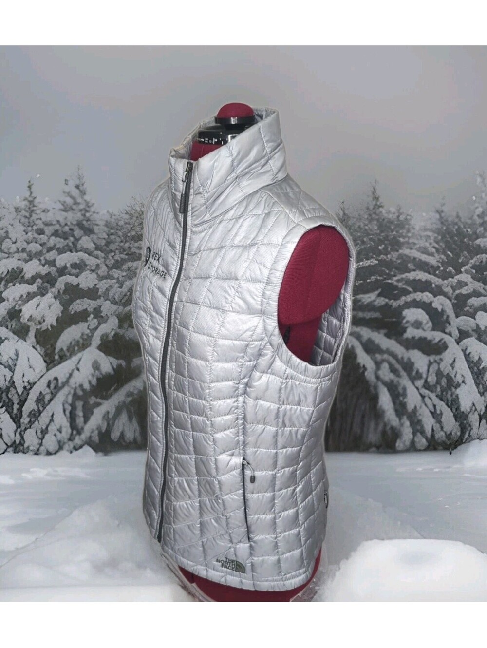 The North Face THERMOBALL Eco Puffer Vest Silver Womens Medium Ski Jacket "Logo"
